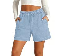 Pantaloncini da donna, in jeans, bermuda da donna, a vita alta, elasticizzati, con elastico, estivi, larghi, con coulisse, per il tempo libero, per la casa, le vacanze in spiaggia e il posto di lavoro