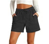 Pantaloncini da donna, in jeans, bermuda da donna, a vita alta, elasticizzati, con elastico, estivi, larghi, con coulisse, per il tempo libero, per la casa, le vacanze in spiaggia e il posto di lavoro