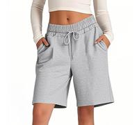 Pantaloncini da jogging da donna, a vita alta, da salotto, palestra, allenamento, bermuda con tasche, coulisse elastica in vita, tinta unita, ciclismo, sport, jogging, lunghezza al ginocchio