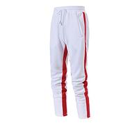 Pantaloncini da jogging da uomo slim fit con banda laterale, pantaloni da jogging bianchi con banda rossa, pantaloni da jogging con coulisse e polsini elastici con tasche, in tessuto leggero e morbido