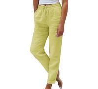 Pantaloncini da Lavoro da Donna alla Moda e Casual Estivi Elastici a Vita Alta Tinta Unita Cotone e Lino Pantaloni Larghi Vita Elastica