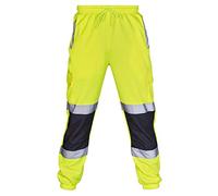 Pantaloncini da lavoro da uomo Combat Cargo Hi Vis riflettenti, impermeabili, antivento, multitasche, per uso industriale, sport e formazione, con nastri riflettenti, Verde, L