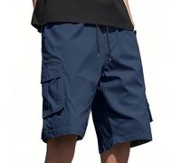 Pantaloncini da lavoro da uomo con molte tasche, pantaloncini da escursionismo con elastico in vita, vita alta, per attività all'aperto, gamba dritta, estivi, bermuda, casual, sport, tempo libero, Blu
