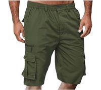 Pantaloncini da lavoro da uomo, elasticizzati, con tasche multiple, per il tempo libero, con bottoni, in vita elasticizzata, durevoli, in tinta unita, casual, verde, XL