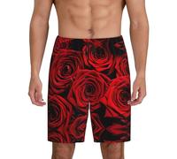 Pantaloncini da notte da uomo con fiori di rosa rossa, abbigliamento da casa con tasche laterali, vestibilità traspirante, disponibile in grande.