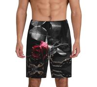 Pantaloncini da notte da uomo con rose nere gotiche con tasche laterali, vestibilità traspirante, disponibile in grande.