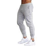 Pantaloncini da palestra da uomo, joggers slim fit, pantaloni da tuta elastici con coulisse, pantaloni a tinta unita slim fit, pantaloni sportivi comodi da corsa con tasche, Grigio, L