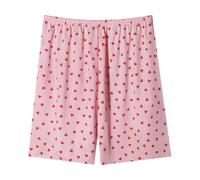 Pantaloncini da pigiama da donna in cotone con stampa a cuore carino amore stampa gamba larga pigiameria lunghezza al ginocchio larghi fluidi gamba dritta pigiama corto indumenti da notte, rosa, L