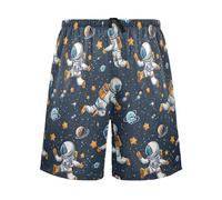 Pantaloncini da pigiama da uomo con motivo astronauti dei cartoni animati, pantaloni morbidi con coulisse e tasche, Multicolore, M