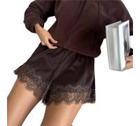 Pantaloncini da salotto a gamba larga in raso di pizzo patchwork | Cintura elastica, facile da indossare e si adatta a diverse forme del corpo