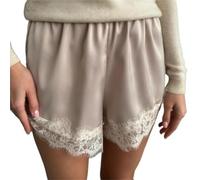 Pantaloncini da salotto a gamba larga in raso di pizzo patchwork | Cintura elastica, facile da indossare e si adatta a diverse forme del corpo