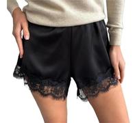 Pantaloncini da salotto a gamba larga in raso di pizzo patchwork | Cintura elastica, facile da indossare e si adatta a diverse forme del corpo