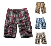 Pantaloncini da salotto da uomo a quadri pantaloncini cargo con chiusura a bottoni con tasche multiple pantaloni vestibilità regolare casual gambe dritte tuta plaid pantaloni da combattimento per