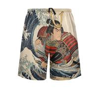 Pantaloncini da samurai giapponesi con onde oceaniche oceaniche da uomo e uomo pantaloni pigiama per indumenti da notte, Onde del mare dell'oceano giapponese Samurai, XXL