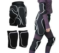 Pantaloncini da sci anti-caduta con imbottitura in EVA, pantaloncini a compressione traspirante in nylon/spandex per uomini e donne, include ginocchiere e gomitiere (set XL)