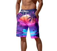 Pantaloncini da Spiaggia con Stampa Estiva, Pantaloncini da Spiaggia con Grafica a Forma di Palma for Uomo, Costume da Bagno alla Moda per Nuoto, Surf(Mix Color 02,160 (13T-14T))