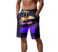 Pantaloncini da Spiaggia con Stampa Estiva, Pantaloncini da Spiaggia con Grafica a Forma di Palma for Uomo, Costume da Bagno alla Moda per Nuoto, Surf(Mix Color 08,L)