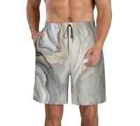 Pantaloncini da spiaggia da uomo alla moda con stampa astratta in marmo e pietra, leggeri e accoglienti, estivi, casual, gite, vacanze, bianco, L