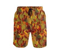 Pantaloncini da spiaggia da uomo arancioni neri con stampa animalier, ad asciugatura rapida, foderati in rete, Stampa Animale Arancione Nero, XL