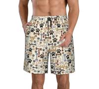 Pantaloncini da spiaggia da uomo con motivo divertente con ossa di cane e zampa per surf, corsa, vacanze estive, bianco, 3XL