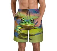 Pantaloncini da spiaggia da uomo con stampa a rana carina, leggeri, comodi, estivi, casual, vacanze, bianco, XXL