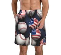 Pantaloncini da spiaggia da uomo con stampa bandiera americana alla moda pantaloncini da spiaggia leggeri e accoglienti pantaloncini da bagno estivi casual gite vacanze, bianco, XL