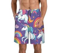 Pantaloncini da spiaggia da uomo con stampa con unicorno, leggeri e comodi, per l'estate, casual, per le vacanze, bianco, XXL