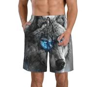Pantaloncini da spiaggia da uomo con stampa di lupo con occhi azzurri, leggeri, comodi, estivi, casual, gite e vacanze, bianco, XXL
