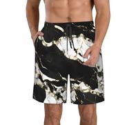 Pantaloncini da spiaggia da uomo con stampa in marmo bianco e nero alla moda, leggeri e accoglienti, estivi, casual, gite, vacanze, bianco, L