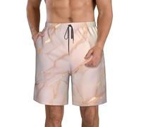 Pantaloncini da spiaggia da uomo con stampa in marmo oro rosa elegante pantaloncini da bagno leggeri comodi pantaloncini da bagno estivi casual gite vacanze, bianco, L