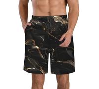 Pantaloncini da spiaggia da uomo con stampa marmo oro nero elegante pantaloncini da bagno leggeri comodi pantaloncini da bagno estivi casual gite vacanze, bianco, L