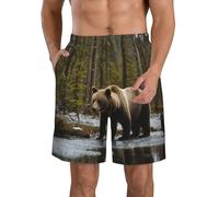 Pantaloncini da spiaggia da uomo con stampa orso marrone orso bianco pantaloncini da spiaggia leggeri comodi pantaloncini da bagno estivi casual gite vacanze, bianco, L