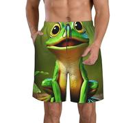 Pantaloncini da spiaggia da uomo con stampa rana verde, leggeri, comodi, estivi, casual, vacanze, bianco, XL
