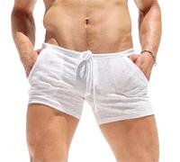 Pantaloncini da spiaggia da uomo con tasche, pantaloncini casual da uomo, morbidi e leggeri, in spugna, con coulisse regolabile, vestibilità aderente, comodi pantaloni estivi da indossare tutti i