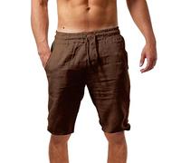 Pantaloncini da spiaggia da uomo con tasche Pantaloncini da uomo in cotone e lino vestibilità ampia traspirante per vacanze corte ad alta elasticità con coulisse in vita mezzi pantaloni comodi