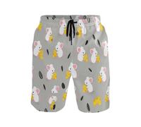 Pantaloncini da spiaggia da uomo con topi rosa e grigi, ad asciugatura rapida, foderati in rete, Carino Cartoon Topi Rosa Grigio, XL