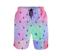 Pantaloncini da spiaggia da uomo viola con stelle morbide sfumate pastello ad asciugatura rapida, foderati in rete, Purple Stars Soft Pastel Gradient, L