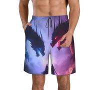 Pantaloncini da Spiaggia Uomini Regolabile Pantaloncini Mare Red And Blue Fire Dragon Print Casuale Calzoncini da Nuotata per Spiaggia Surf Piscina L