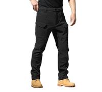 Pantaloncini da trekking da uomo, imbottiti, caldi, invernali, impermeabili, tattici, lunghi, elasticizzati, cargo, da lavoro, con tasche, vestibilità larga, O nero., XXL
