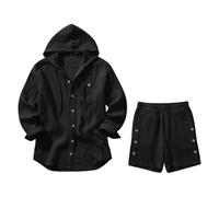 Pantaloncini da uomo 2026 con camicia a maniche lunghe e pantaloncini, casual per l'uso quotidiano, occasioni speciali, rilassati per tutta la stagione, stile pratico per tutti i giorni, styling, Nero