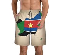 Pantaloncini da uomo ad asciugatura rapida con stampa con bandiera del Sud Sudan con stampa a stelle gialle, pantaloncini sportivi estivi da spiaggia, per escursionismo, corsa, palestra, bianco, L