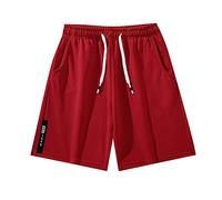 Pantaloncini da Uomo - Casual Beach Lace Up Loose Short Sports Pantaloni da Spiaggia da Uomo Multicolori (Red XL)