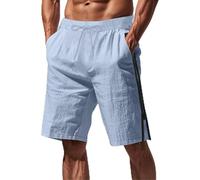 Pantaloncini da uomo con apertura laterale con cerniera, da uomo, ad alta elasticità, con tasche, con lacci, lunghezza a cinque quarti, per vacanze tropicali, sport, spiaggia, pallavolo, palestra