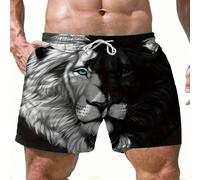 Pantaloncini da uomo con motivo a leone e tasche, pantaloncini estivi casual, traspiranti, con vita elastica e coulisse L,M,S,XL,XXLPoliestere