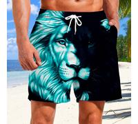 Pantaloncini da uomo con stampa a leone e tasche, casual, traspiranti, con vita elastica e laccetto per l'estate L,M,S,XL,XXLPoliestere