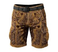 Pantaloncini da uomo con stampa di cervo floreale e cuore, stile western retrò, pantaloncini e bermuda da uomo, taglio dritto, bermuda tasche laterali con patta al ginocchio, per esterni