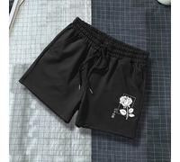 Pantaloncini da uomo con stampa rosa e vita con coulisse, pantaloncini da uomo a fantasia, back to school L,M,S,XL,XXLFloreale,Lettere,PianteTessuto
