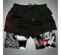 Pantaloncini da uomo con vita regolabile con laccio, con stampa di leone, casual e versatili L,M,S,XL,XXLTessuto