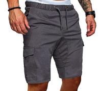 Pantaloncini da uomo elasticizzati in vita multi tasche, leggeri, cargo militari, con coulisse, vestibilità comoda, pantaloncini militari (grigio scuro 1, XXL)