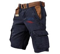 Pantaloncini da uomo, estivi, in jeans, corti, da uomo, elasticizzati, con cintura, jeans, pantaloncini da lavoro, per il tempo libero, dritto, estivi, resistenti all'usura, Blu marino, XXXXXL